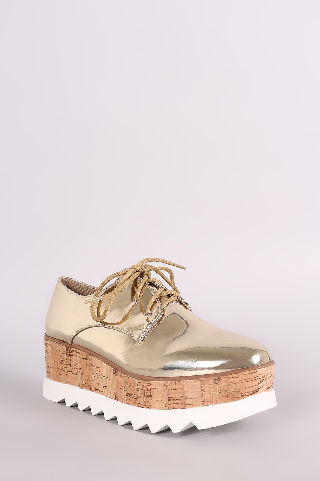 Bamboo Patent Lug Sole Lace Up Oxford Platform Wedge