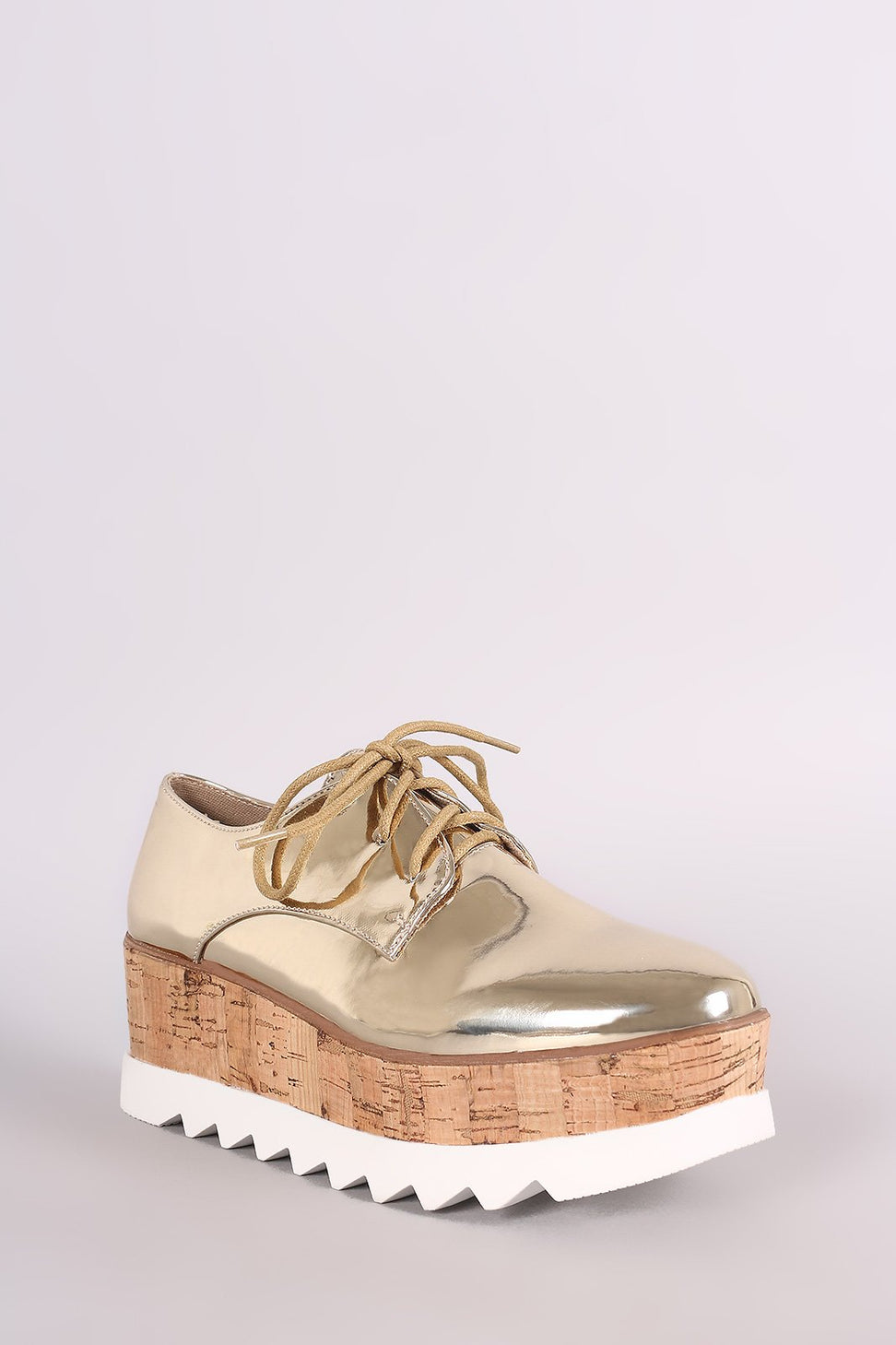 Bamboo Patent Lug Sole Lace Up Oxford Platform Wedge