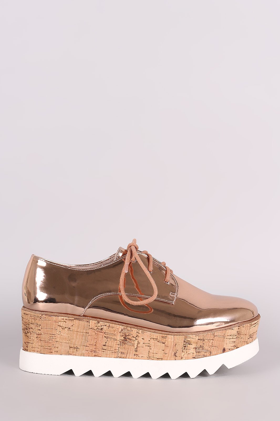 Bamboo Patent Lug Sole Lace Up Oxford Platform Wedge