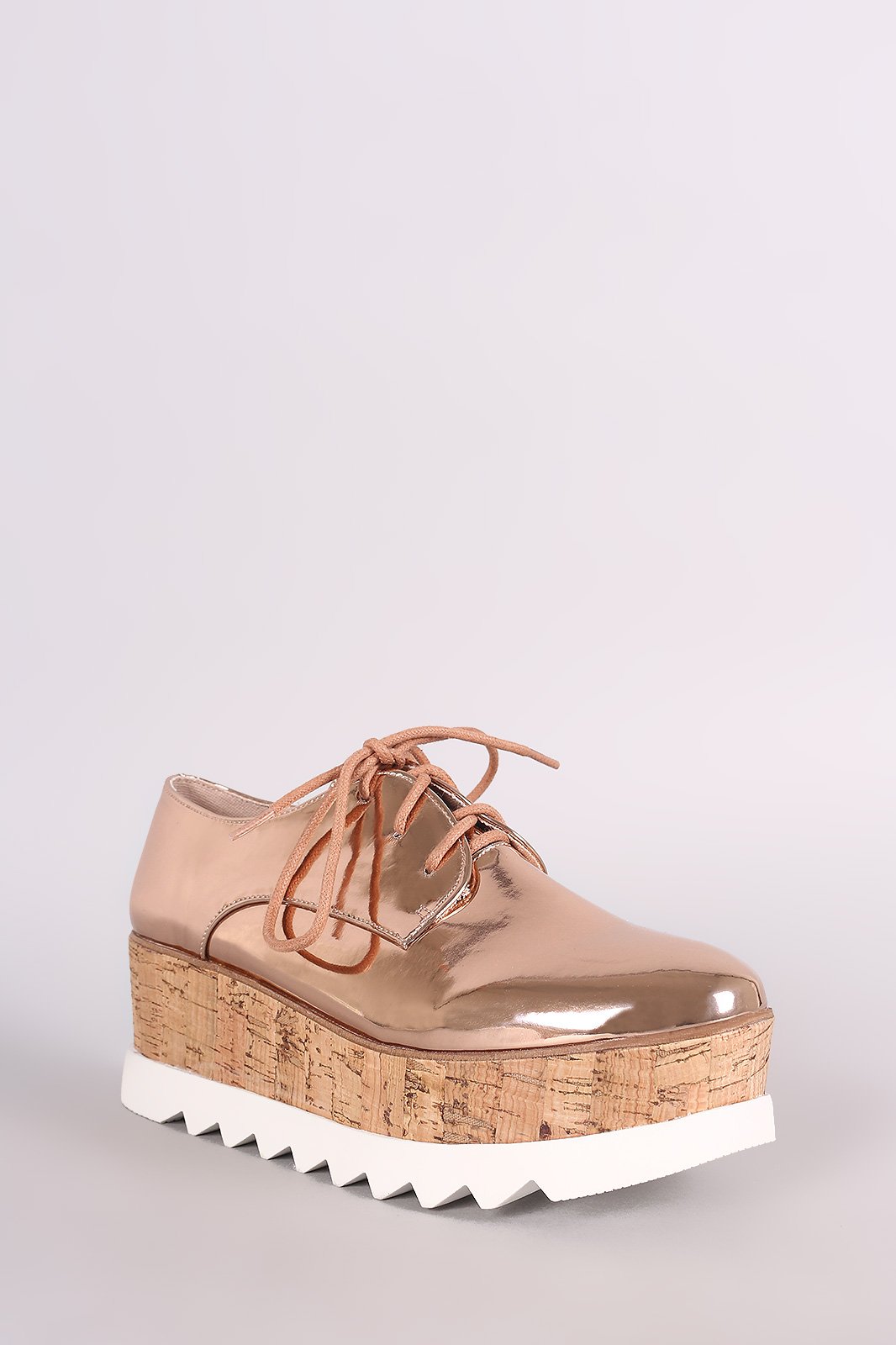 Bamboo Patent Lug Sole Lace Up Oxford Platform Wedge