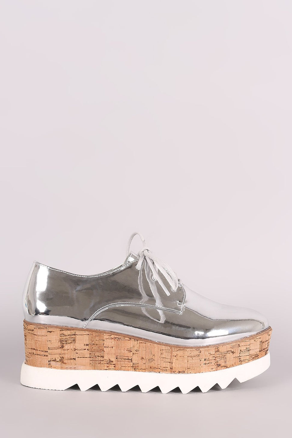 Bamboo Patent Lug Sole Lace Up Oxford Platform Wedge