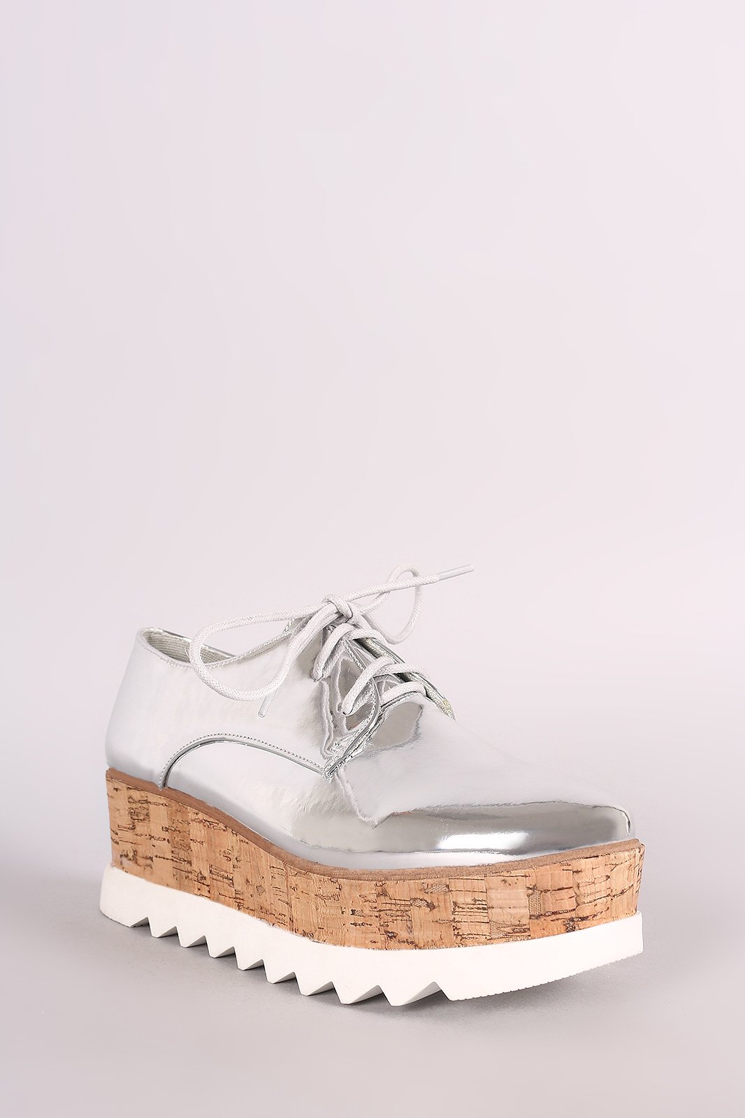 Bamboo Patent Lug Sole Lace Up Oxford Platform Wedge