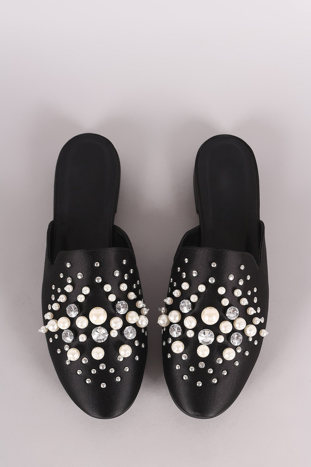 Paprika Satin Rhinestone Pearl Embellishment Slip-On Loafer Flat