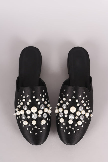 Paprika Satin Rhinestone Pearl Embellishment Slip-On Loafer Flat