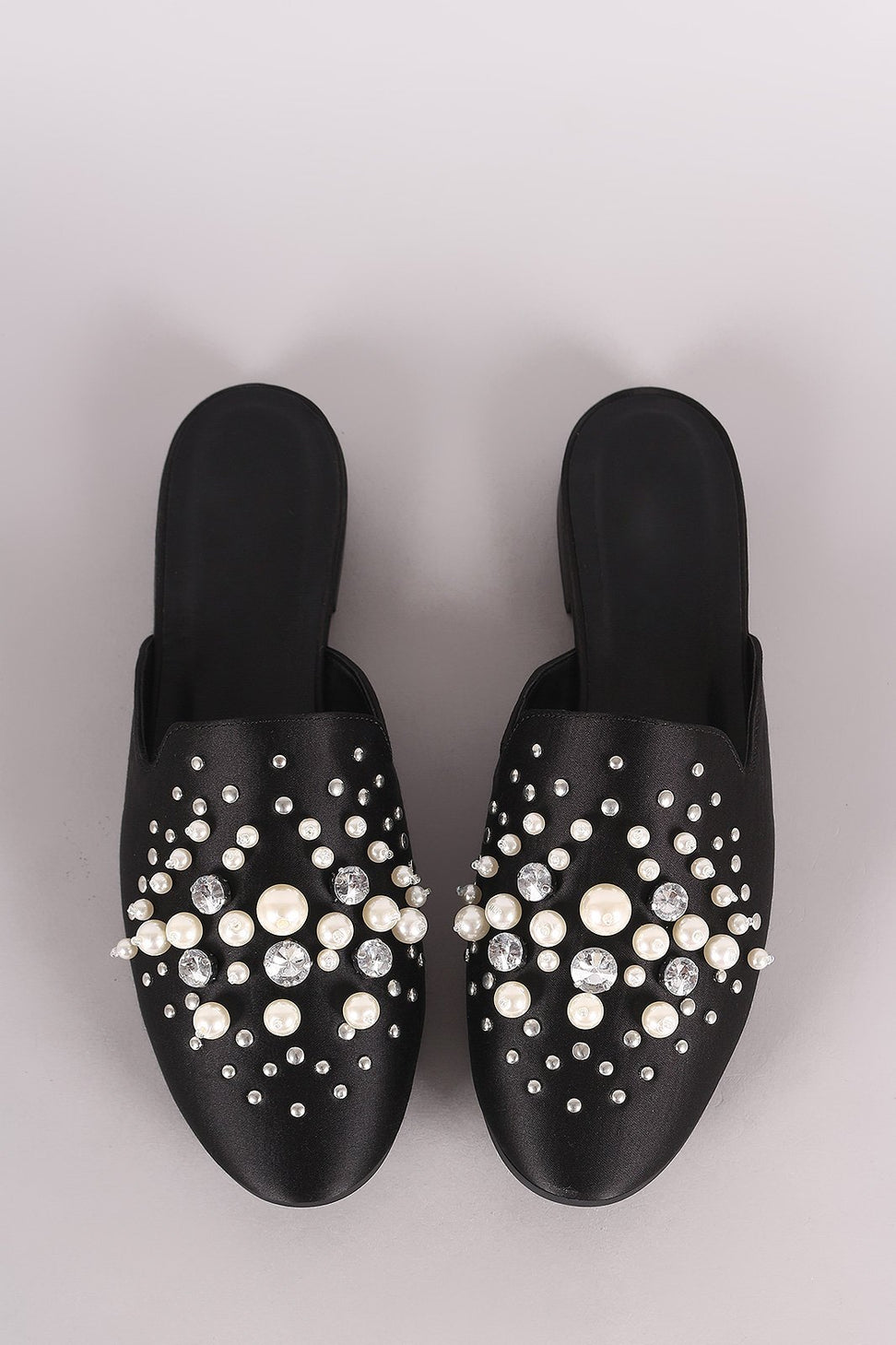 Paprika Satin Rhinestone Pearl Embellishment Slip-On Loafer Flat
