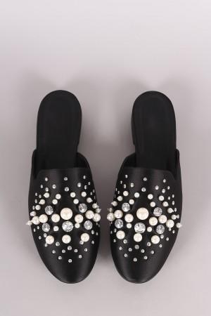 Paprika Satin Rhinestone Pearl Embellishment Slip-On Loafer Flat