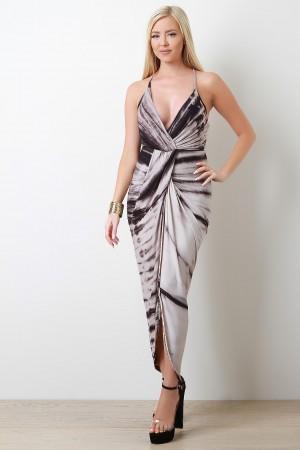 Jersey Knit Tie Dye Draped Tulip Maxi Dress
