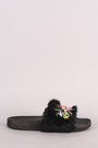 Embroidered Floral Faux Fur Slide Sandal