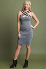 Marled Knit Graphic Print Elastic Crisscross Midi Dress