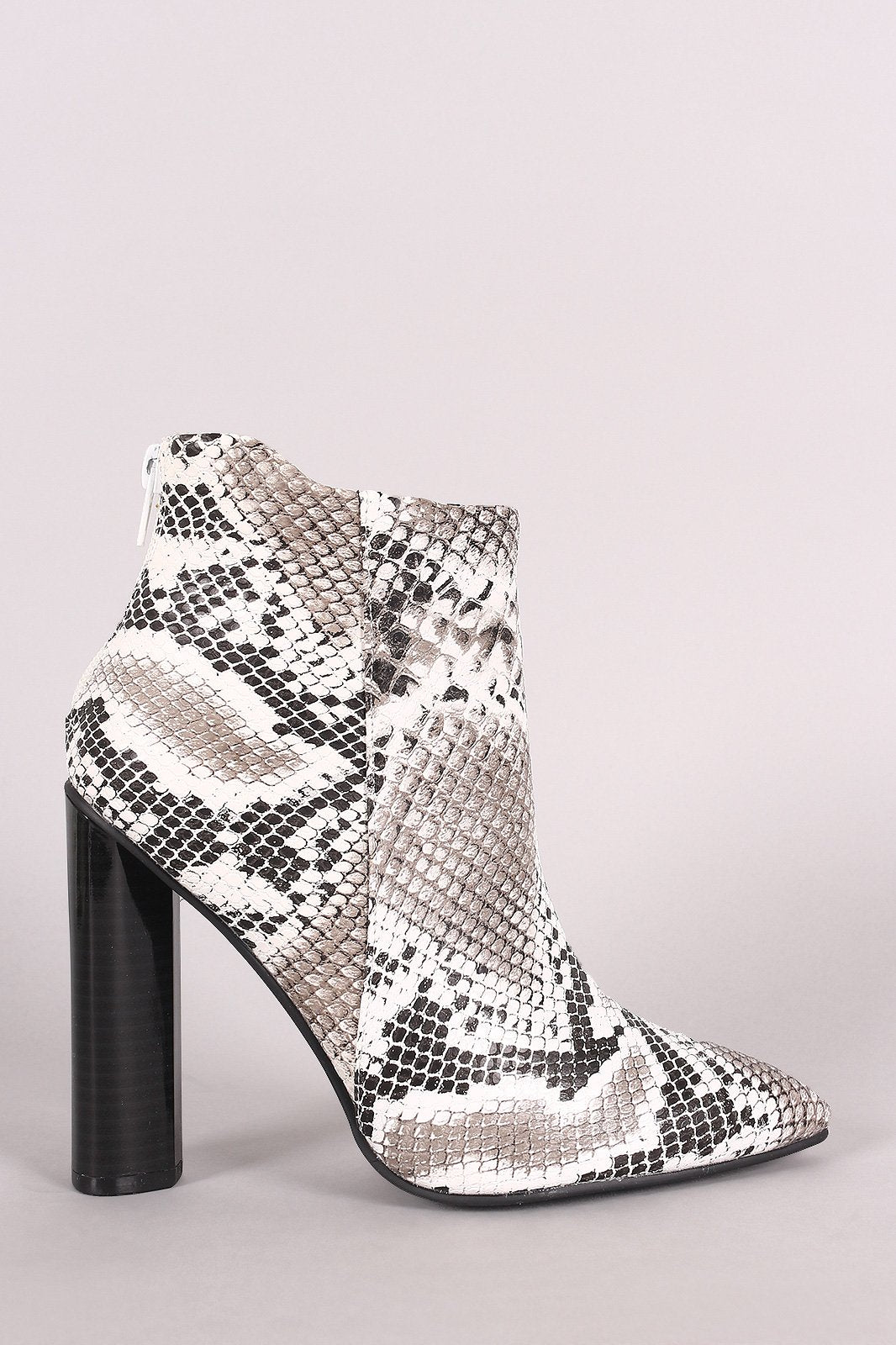 Qupid Python Pointy Toe Chunky Heeled Ankle Boots