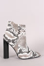 Qupid Python Pointy Toe Chunky Heeled Ankle Boots