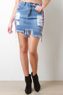 Sporty Striped Asymmetric Distress Denim Skirt