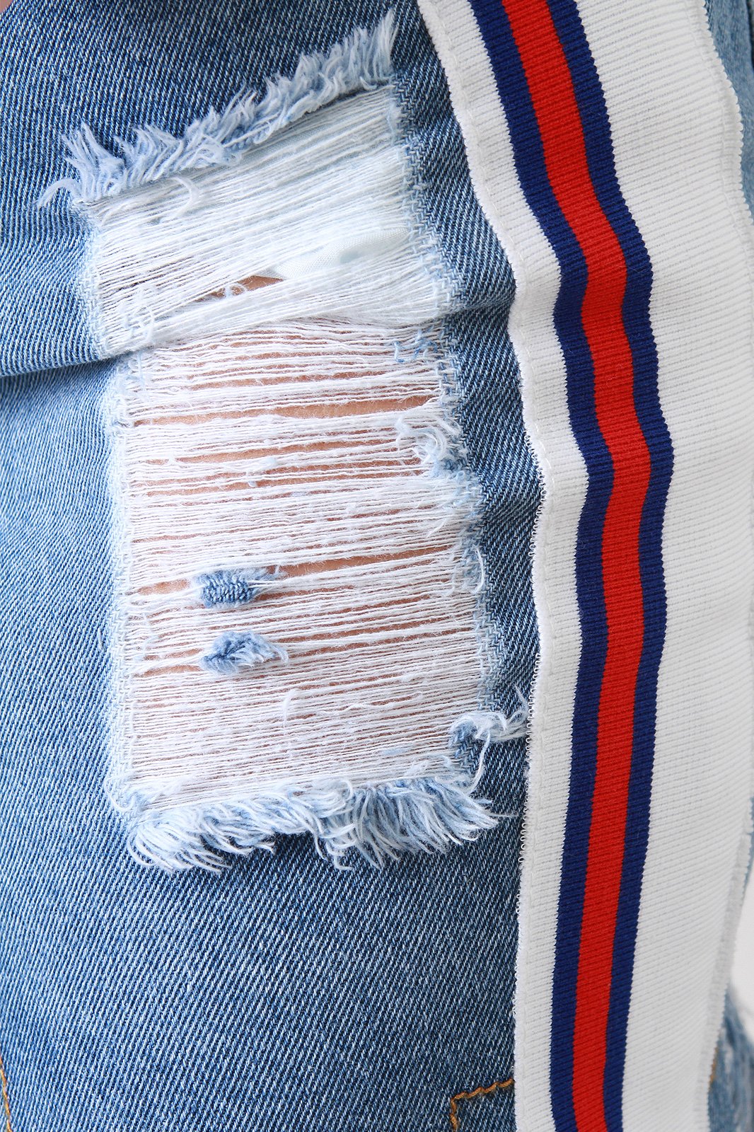 Sporty Striped Asymmetric Distress Denim Skirt