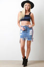 Sporty Striped Asymmetric Distress Denim Skirt
