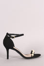 Qupid Suede Faux Pearl Accent Ankle Strap Dress Heel