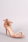 Qupid Suede Faux Pearl Accent Ankle Strap Dress Heel