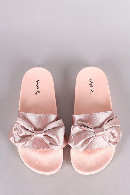 Qupid Satin Bow Accent Slide Sandal