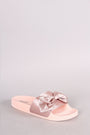 Qupid Satin Bow Accent Slide Sandal