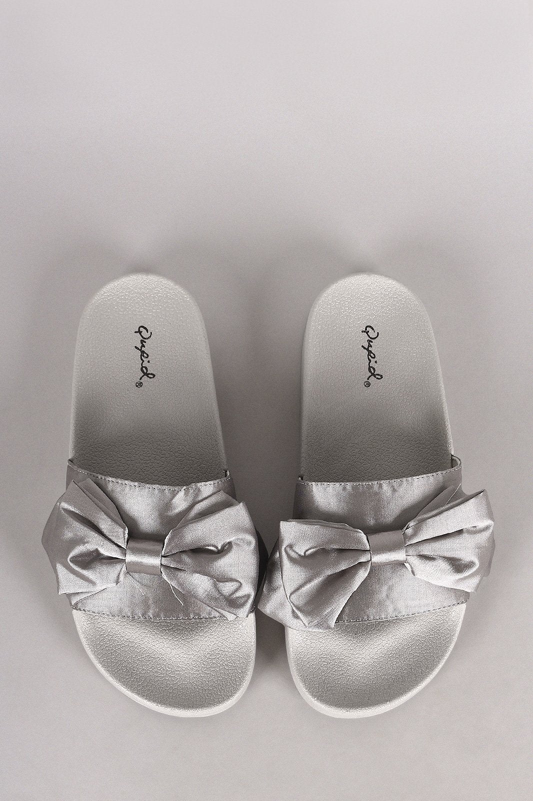 Qupid Satin Bow Accent Slide Sandal