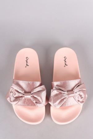 Qupid Satin Bow Accent Slide Sandal