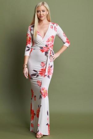 Surplice Floral Mermaid Flare Maxi Dress
