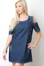 Denim Jeans Cold Shoulder Shift Mini Dress