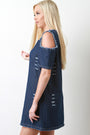 Denim Jeans Cold Shoulder Shift Mini Dress