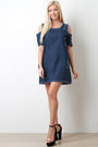 Denim Jeans Cold Shoulder Shift Mini Dress