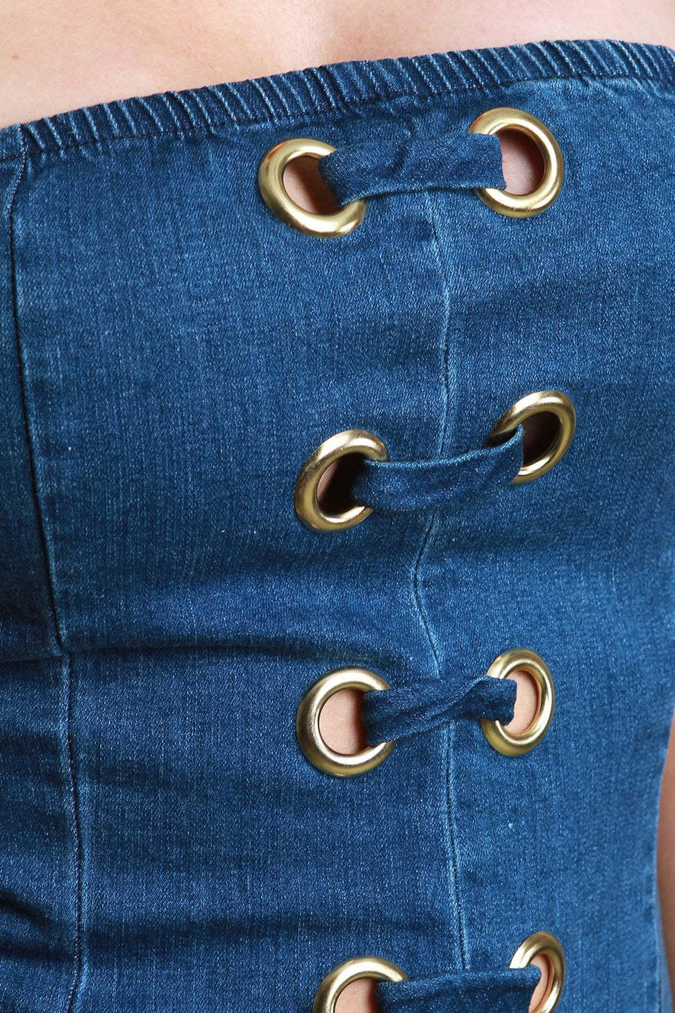 Eyelet Tube Denim Jean Bodycon Dress