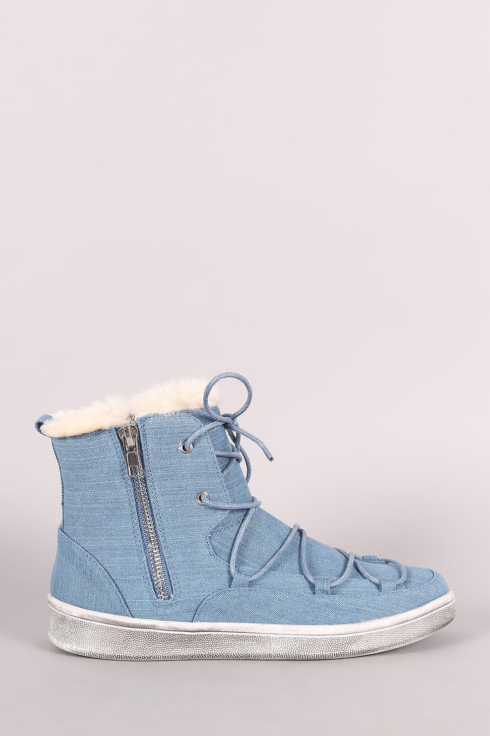Double Side Zip Denim High Top Lace-Up Sneaker - NoveltyOne
