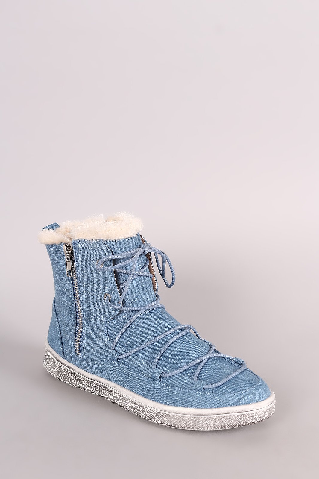 Double Side Zip Denim High Top Lace-Up Sneaker - NoveltyOne