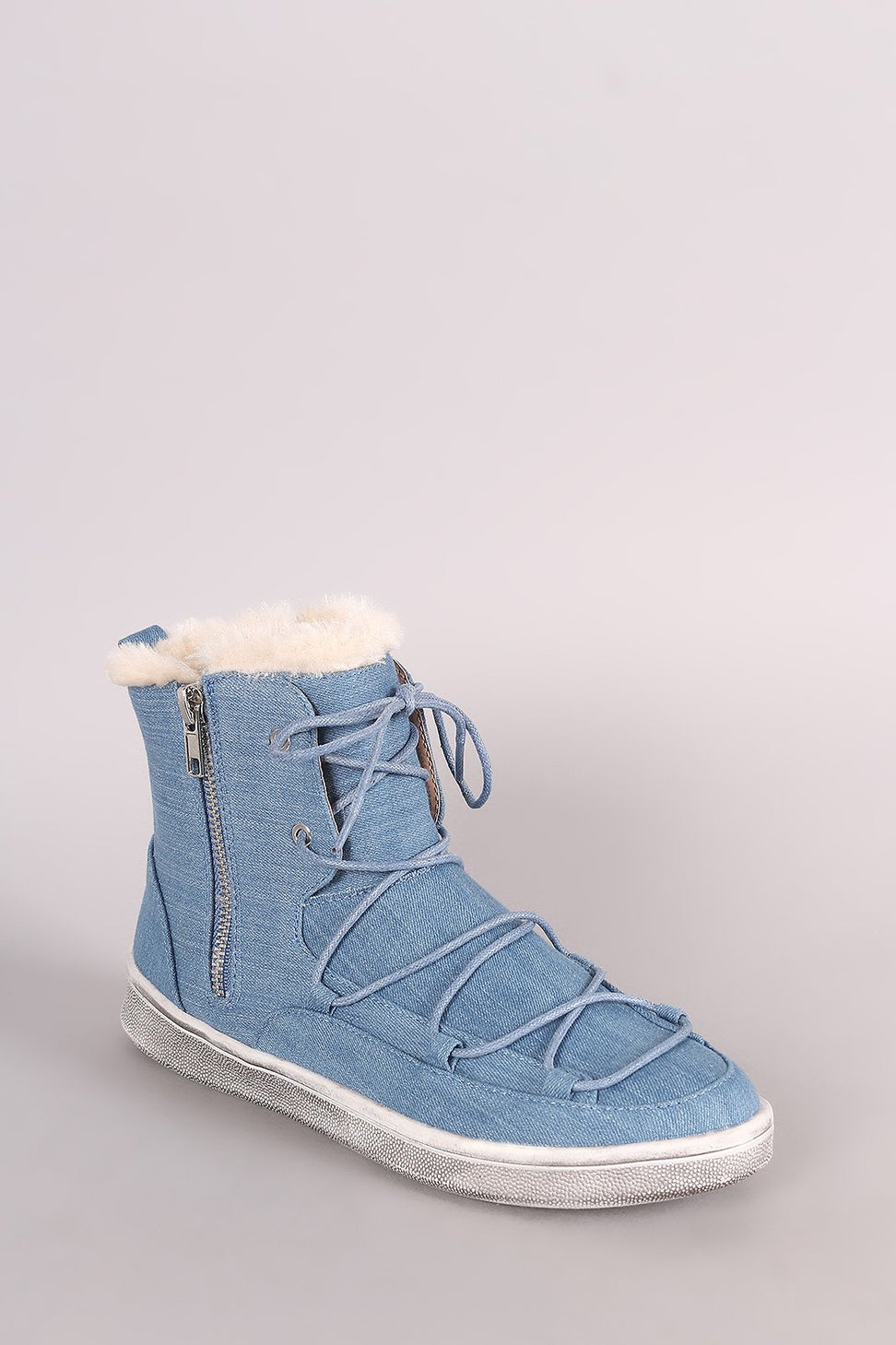 Double Side Zip Denim High Top Lace-Up Sneaker - NoveltyOne
