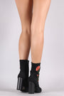Embroidered Floral Elastane Chunky Heeled Ankle Boots