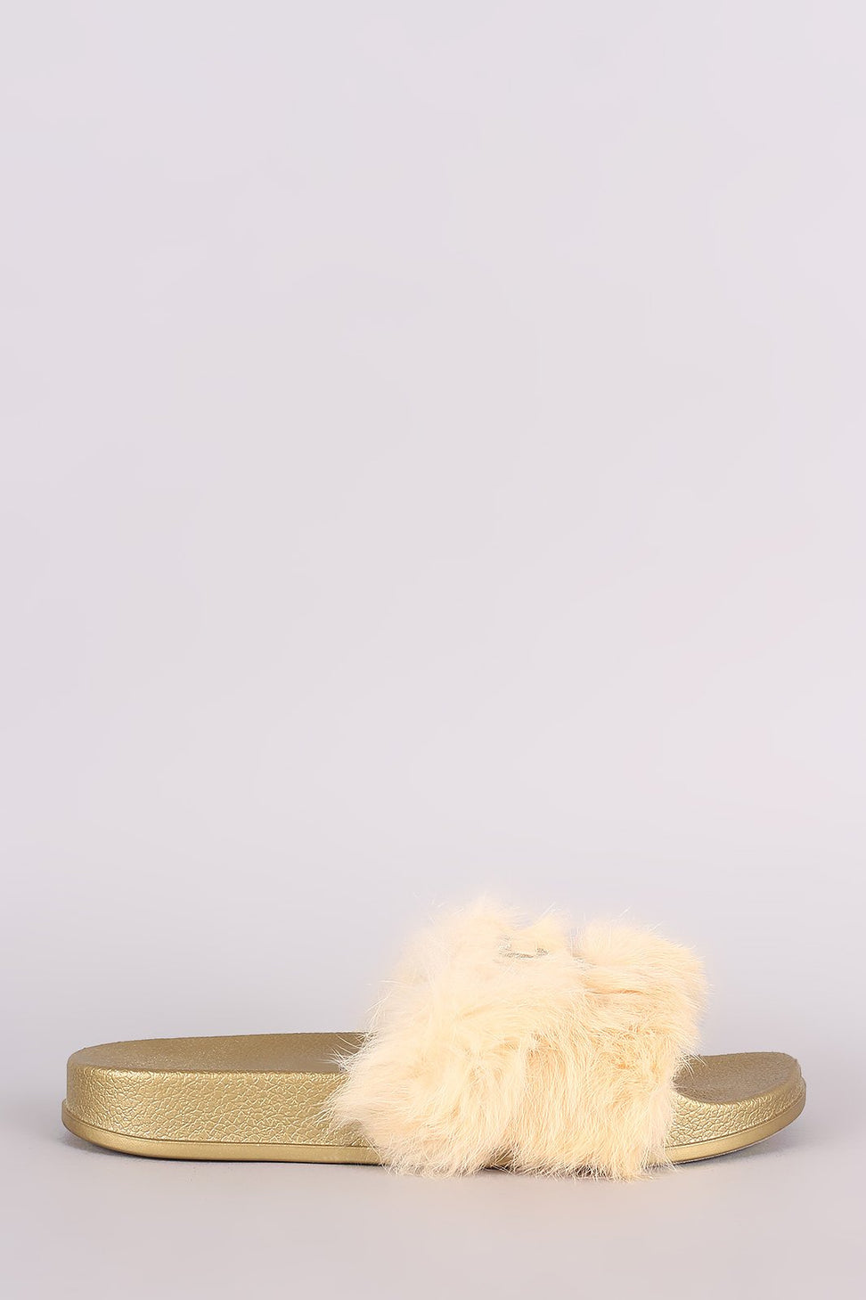 Embroidered Yes No Faux Fur Slide Sandal