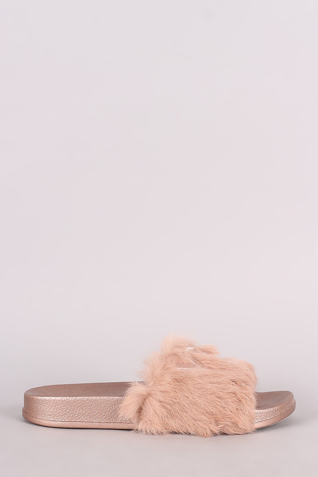 Embroidered Yes No Faux Fur Slide Sandal