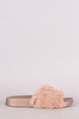 Embroidered Yes No Faux Fur Slide Sandal