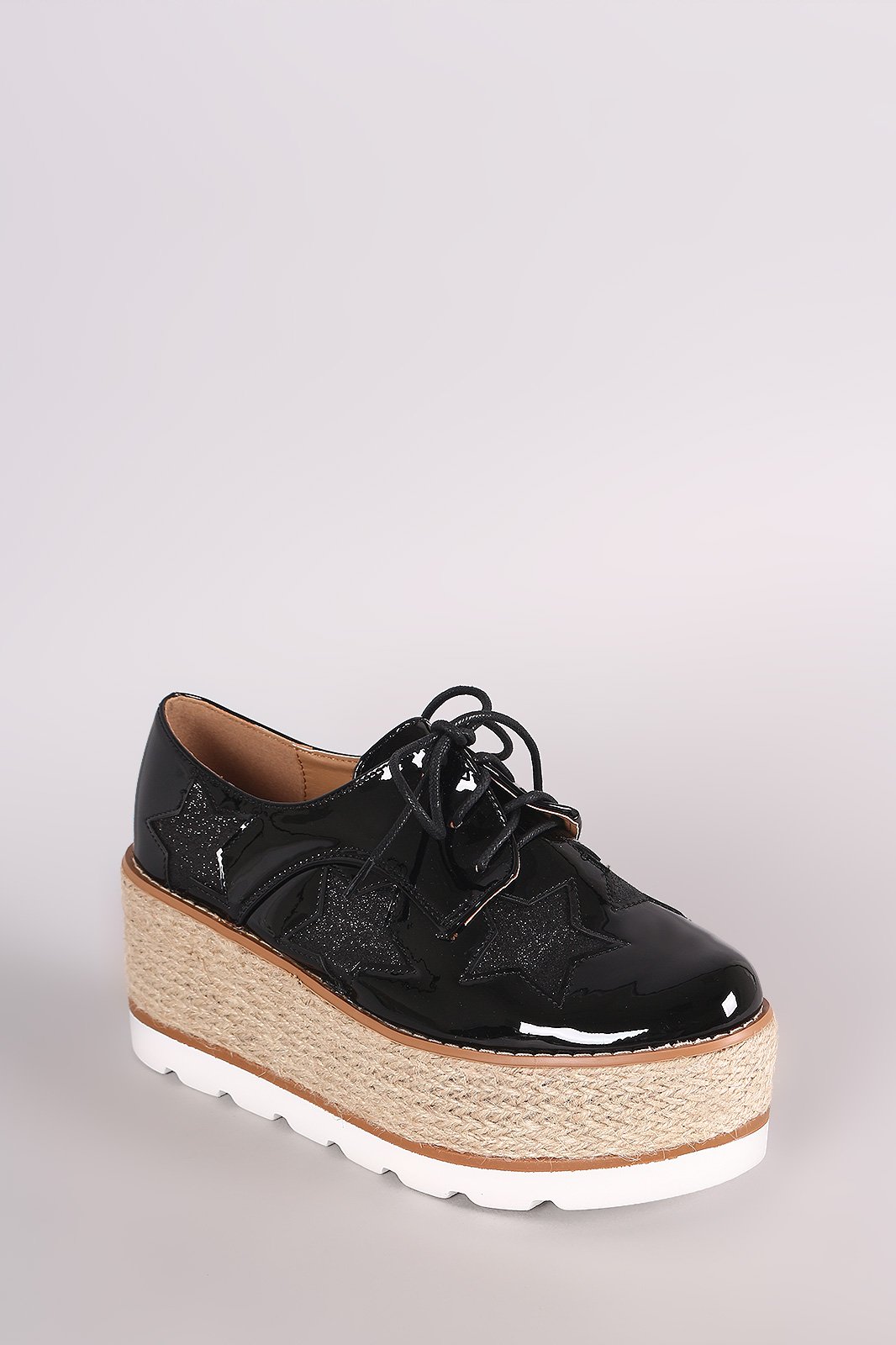 Glitter Stars Lace Up Espadrille Oxford Flatform Wedge
