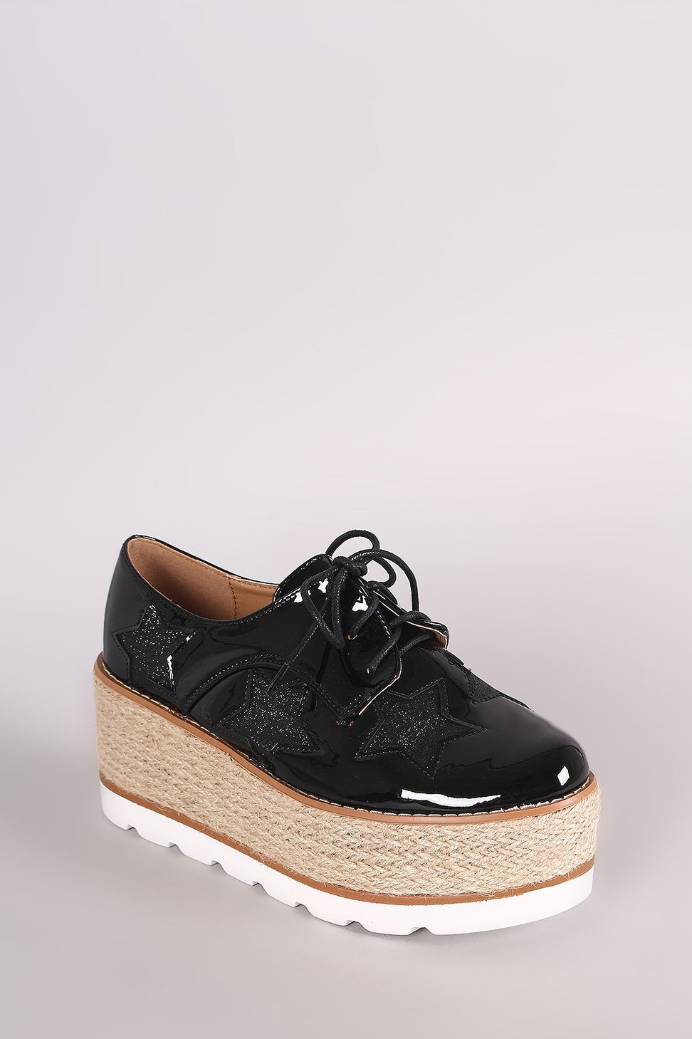 Glitter Stars Lace Up Espadrille Oxford Flatform Wedge