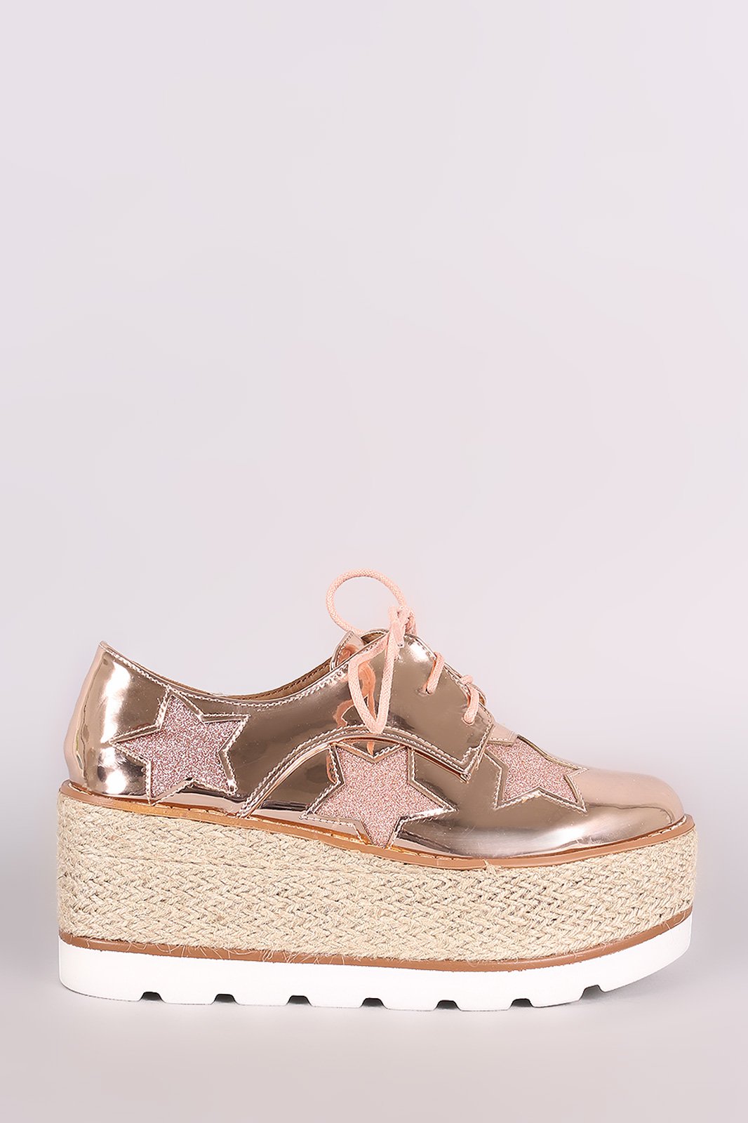 Glitter Stars Lace Up Espadrille Oxford Flatform Wedge