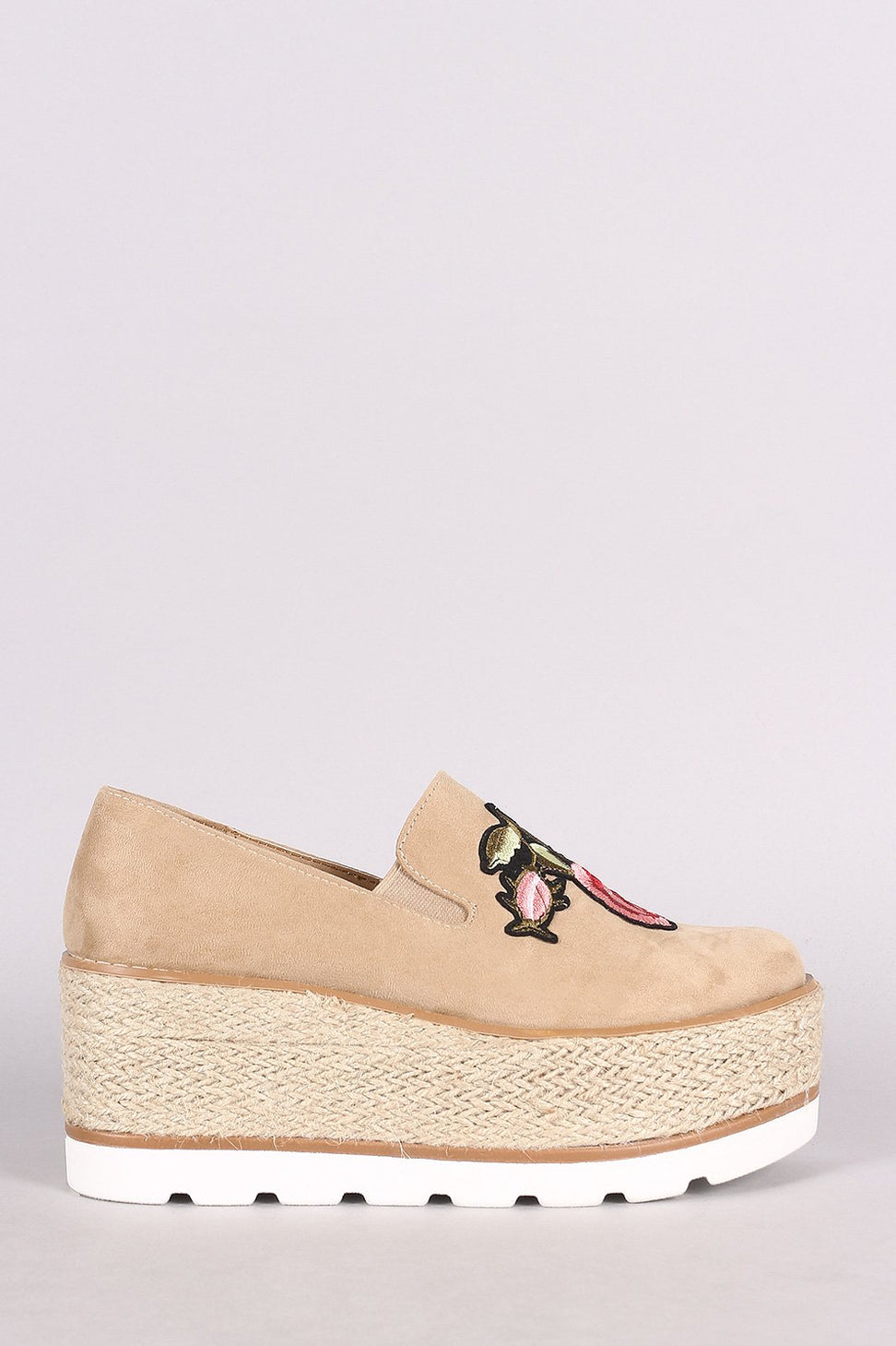 Embroidered Floral Suede Espadrille Flatform Loafer