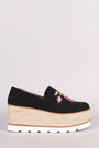 Embroidered Floral Suede Espadrille Flatform Loafer