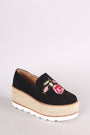 Embroidered Floral Suede Espadrille Flatform Loafer