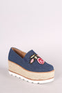 Embroidered Floral Denim Espadrille Flatform Loafer