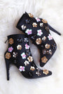 Floral Applique Satin Pointy Toe Booties - NoveltyOne
