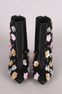 Floral Applique Satin Pointy Toe Booties - NoveltyOne