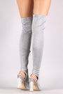 Fitted Knit Glitter-Filled Clear Heeled Over-The-Knee Boots - NoveltyOne