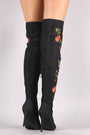 Embroidered Insect And Flower Stiletto Over-The-Knee Boots