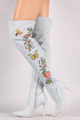 Embroidered Insect And Flower Stiletto Over-The-Knee Boots