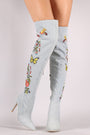 Embroidered Insect And Flower Stiletto Over-The-Knee Boots