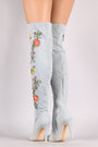 Embroidered Insect And Flower Stiletto Over-The-Knee Boots